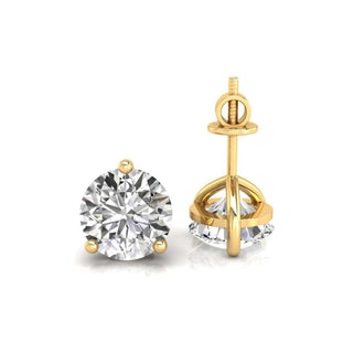 Gold stud earrings round with three prong diamond earrings, perfect for formal events.
