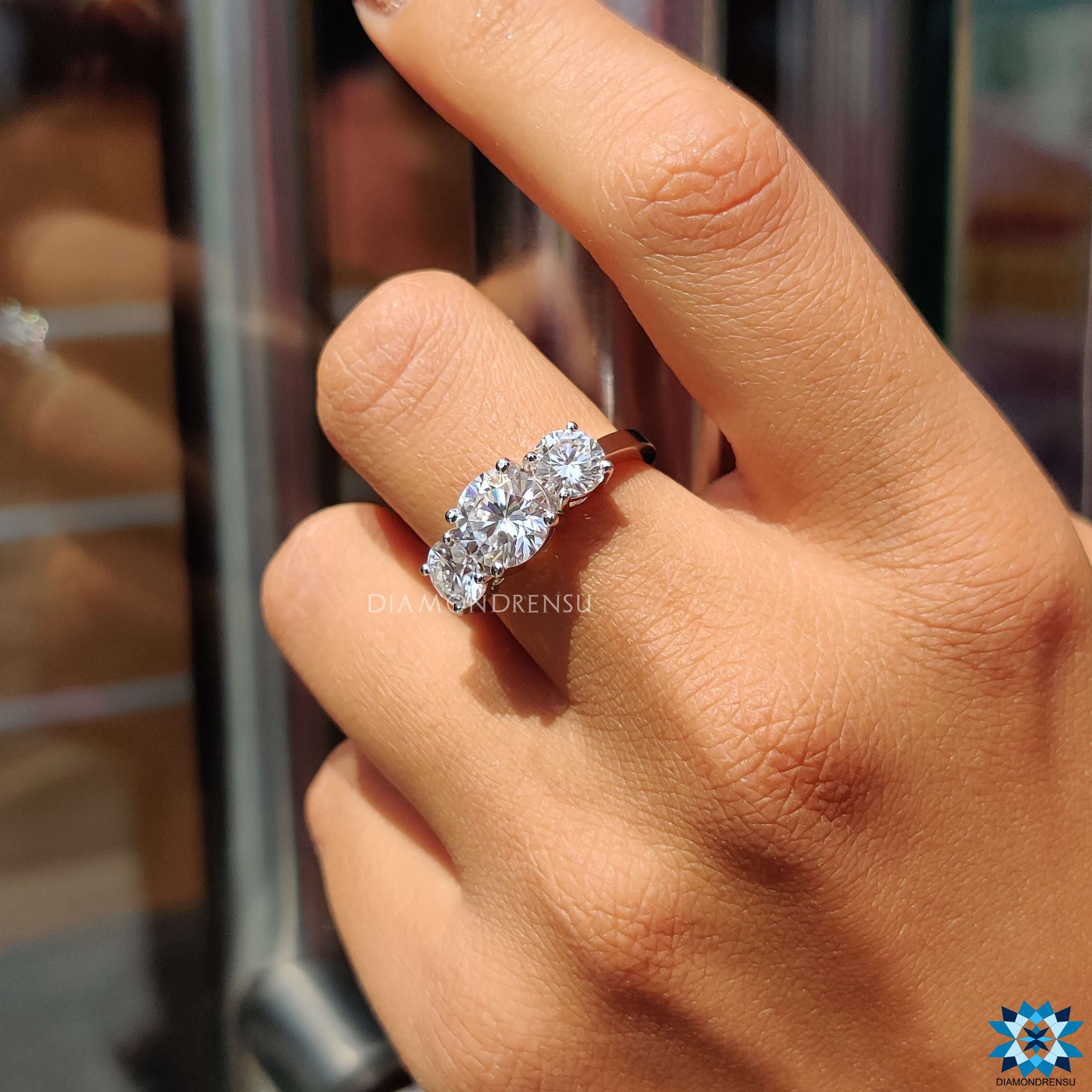 TCW Round Brilliant Cut Moissanite Three Stone Engagement Ring