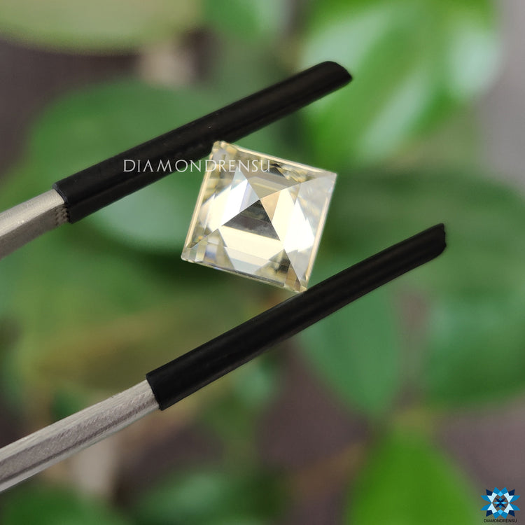 Carre cut moissanite shining with moissanite stone brilliance.
