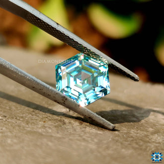 Cyan Blue Loose Moissanite shown for rings or pendants.
