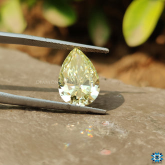 Moissanite pear cut shown for use in custom jewelry.
