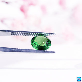 Tsavorite January birthstone cut as round cut gemstone.

