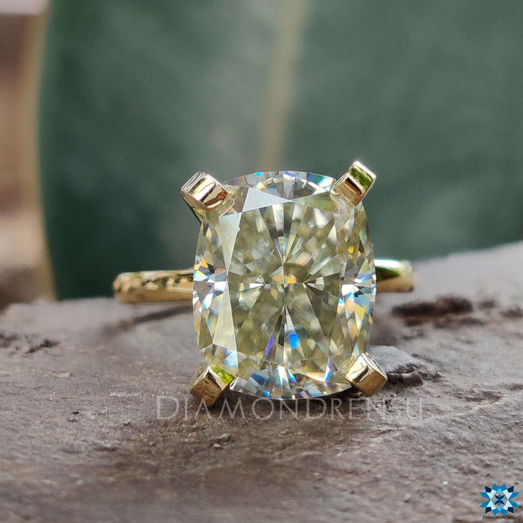 Elongated cushion solitaire ring handcrafted with care and precision.
