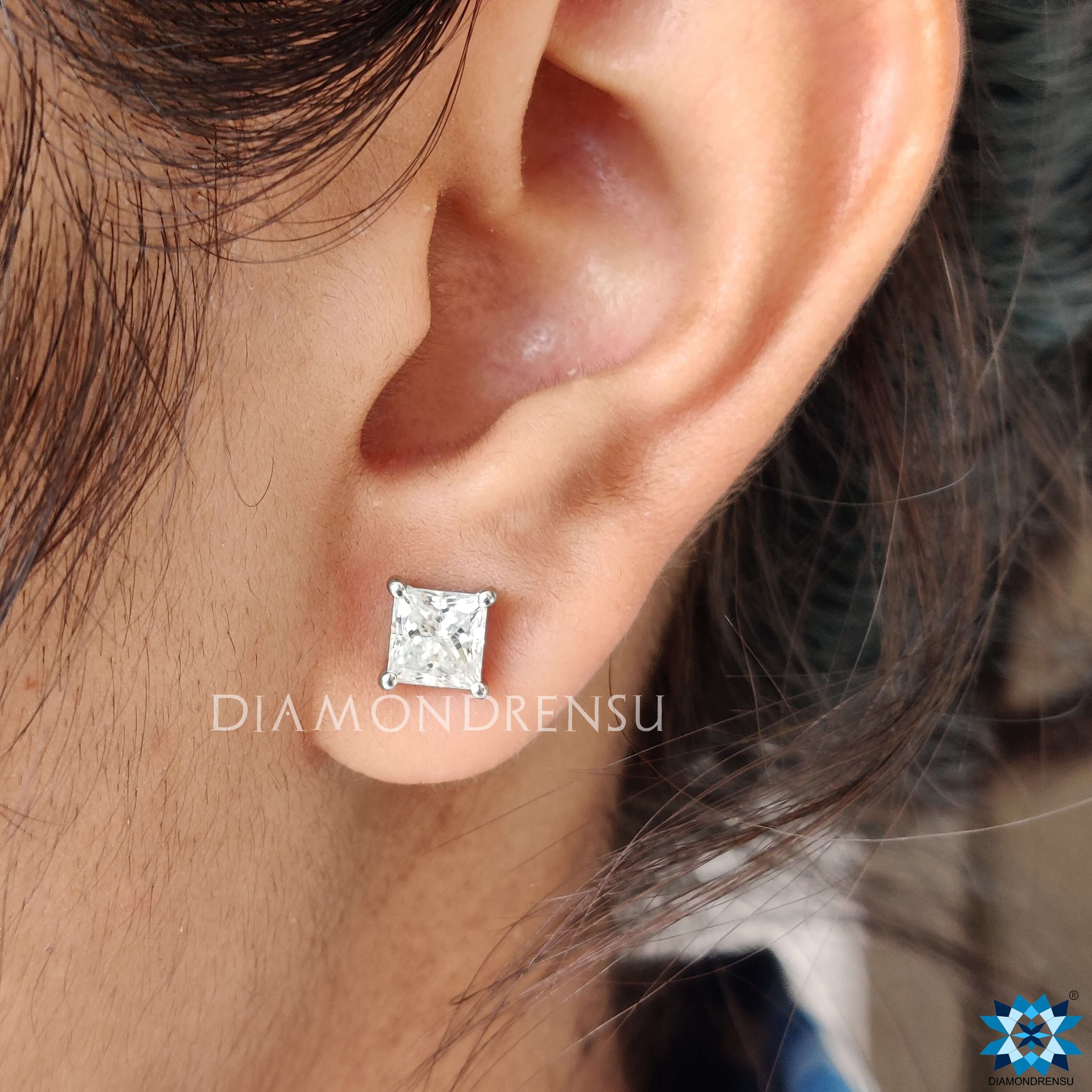 Diamond princess cut studs Clearance