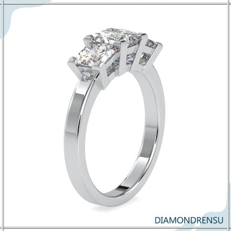 Lab grown princess cut diamond engagement ring with a unique setting
