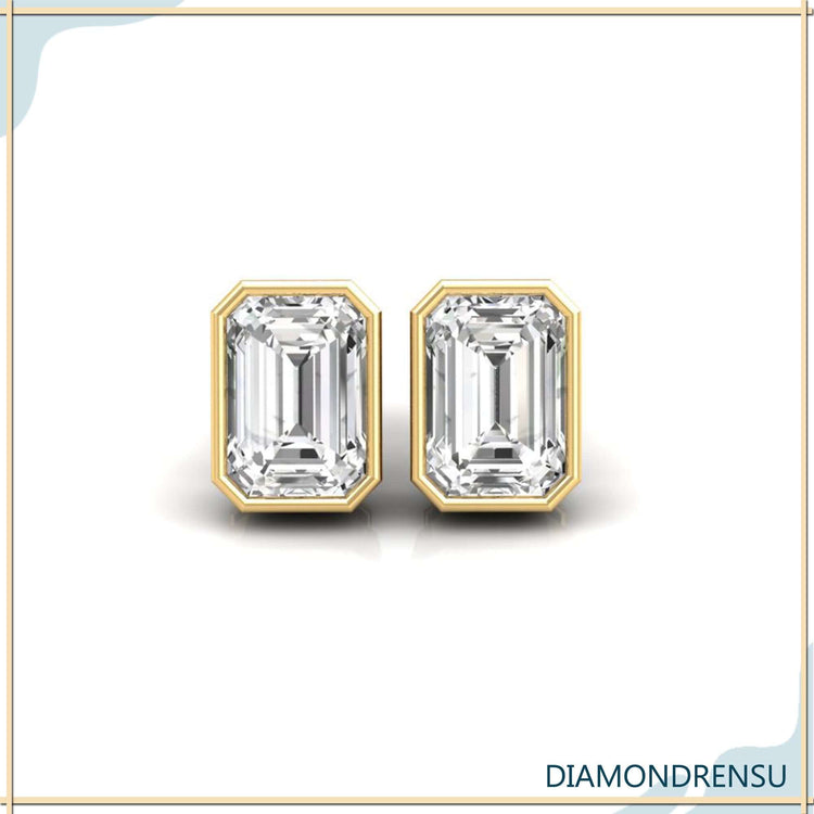 Beautiful emerald cut earrings studs with a bezel setting, designed for everyday elegance.
