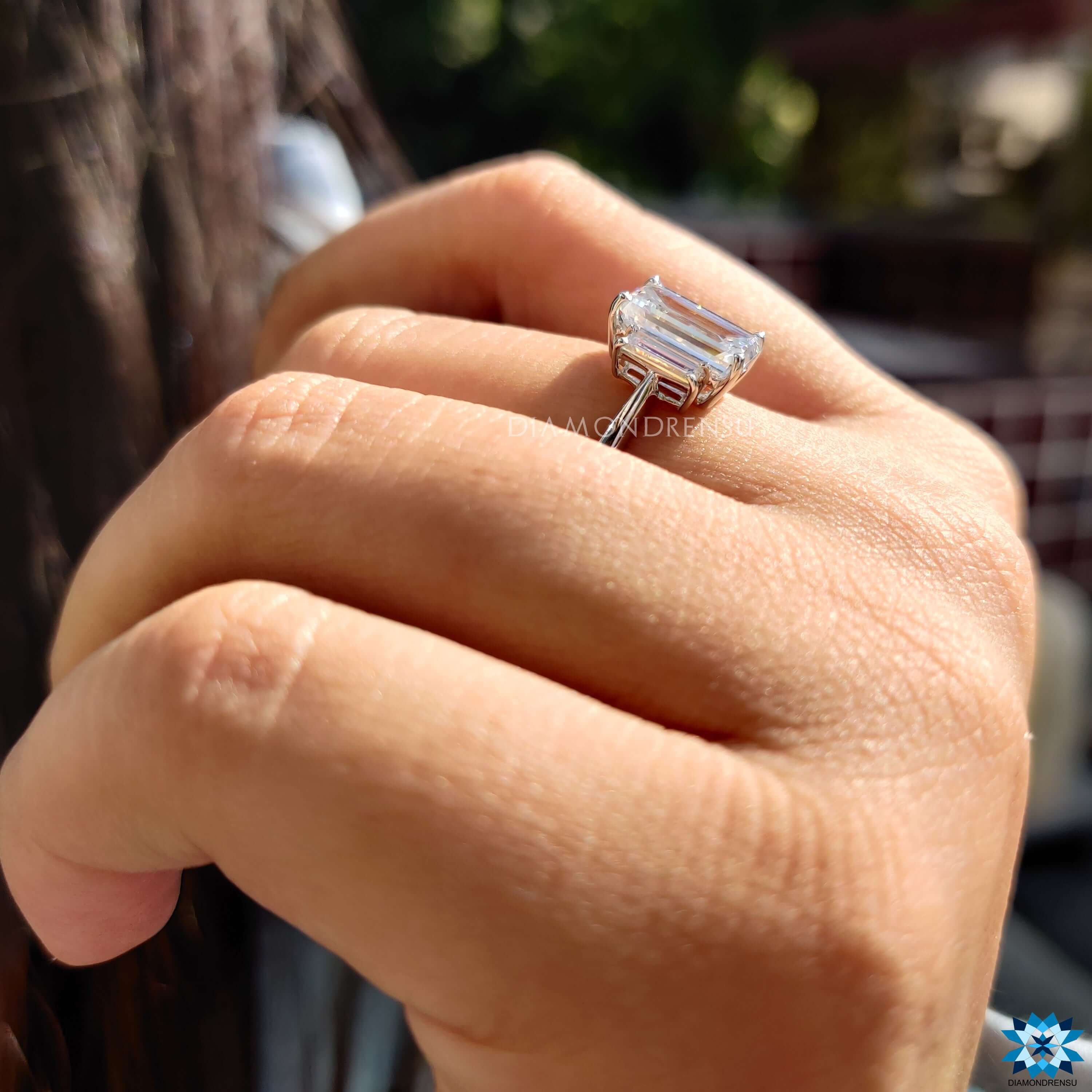 SOLD: 3.01cttw Round Cut and Emerald Cut Two-Stone Engagement Ring