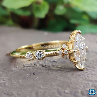 0.76 TCW Marquise Cut Colorless Moissanite Vintage Engagement Ring