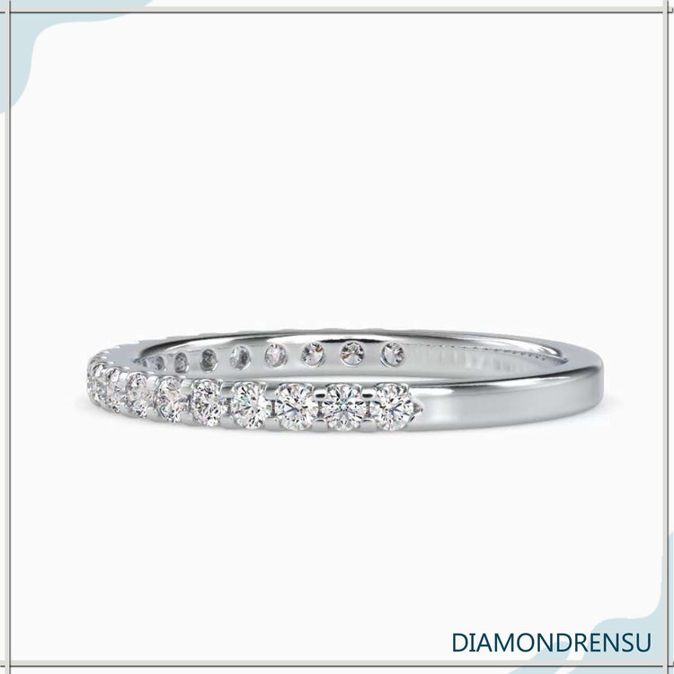 Round wedding band featuring pave diamond band, handmade jewelry
