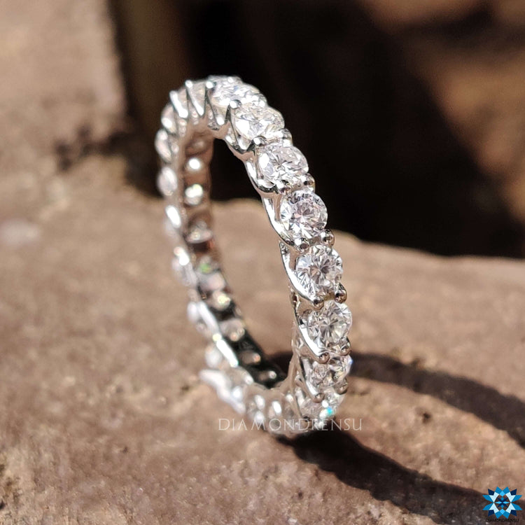White gold eternity band with a sophisticated and modern finish.